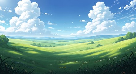 Obraz premium Serene Green Hills Under a Blue Sky.