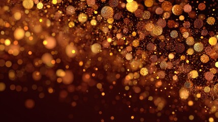 Abstract swirling bokeh of gold and amber lights on a dark background