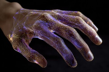 A translucent hand, veins glowing with light