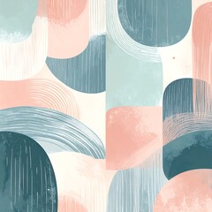 A serene abstract design composed of soft, muted colors and layered shapes, creating a visually appealing and calming aesthetic.