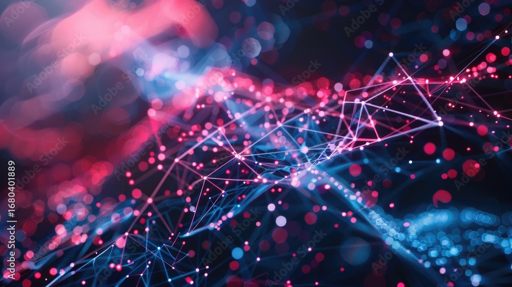 Aufkleber abstract picture of neon light particle with digital technology style design connecting become dynam