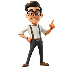 Smiling Cartoon Boy Character Pointing an Idea