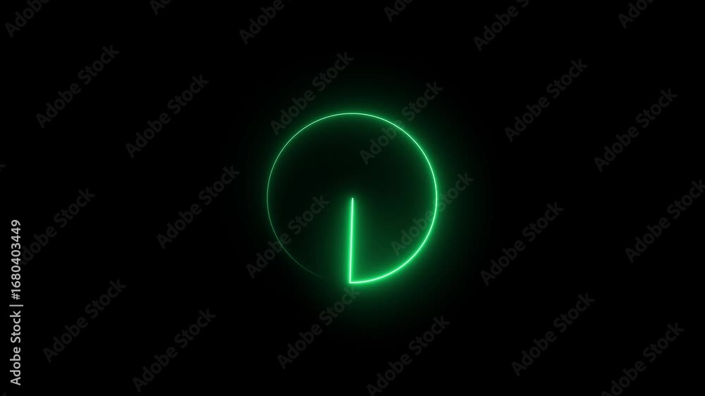 Poster glowing neon clock icon , analog clock on the black background. analog wall clock animation with tec