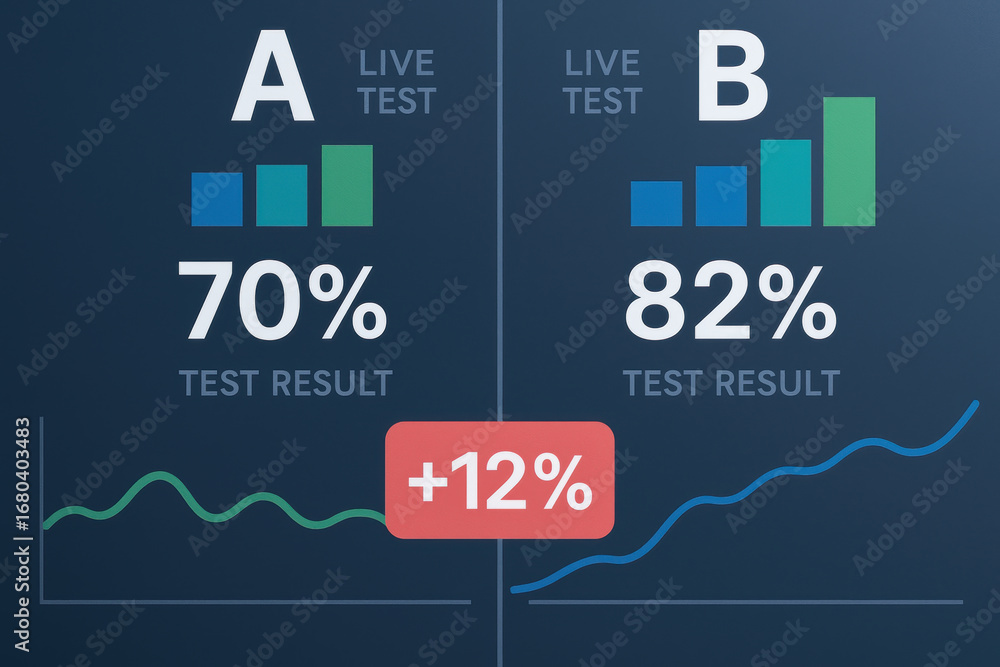 Poster b test result comparison in industry with 70 percent for and 82 percent for b showing 12 percent inc