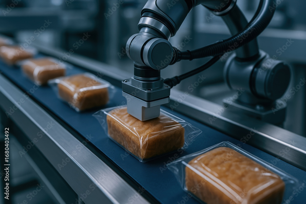 Poster bread packaging machine food processing industry conveyor belt automation ensures efficient producti