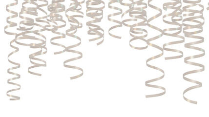 Festive celebration scene with shimmering silver streamers falling down for party birthday or holiday events