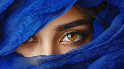 Naklejka premium Woman eyes close up blue cloth