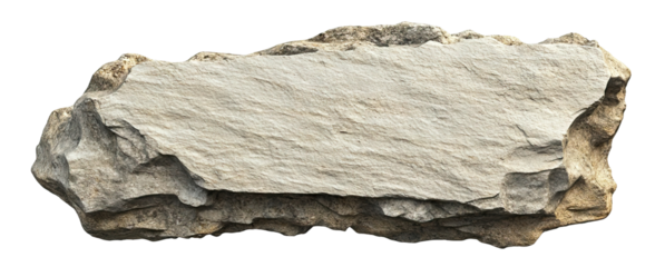 Rough stone slab with flat central surface, isolated on transparent cutout background