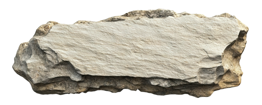 Rough stone slab with flat central surface, isolated on transparent cutout background