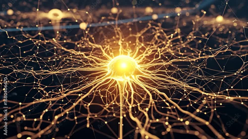 Aufkleber golden neural network connection - a vibrant, intricate visualization of a neural network, showcasin
