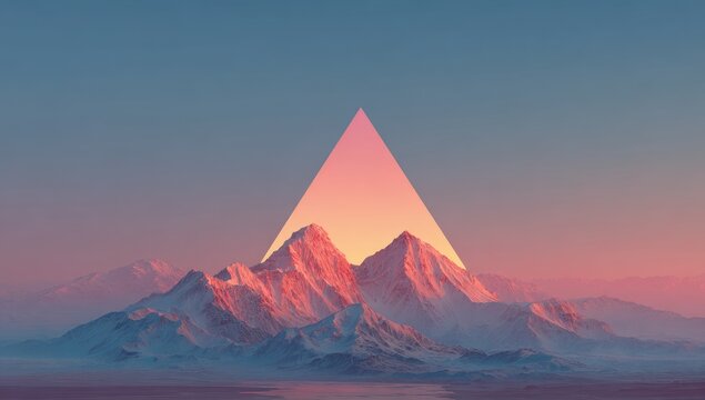 Sunrise, stylized mountain peak, vibrant colors
