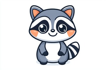 Cute cartoon raccoon coloring page, simple kawaii vector illustration with bold black outline, minimal line art character design for kids.