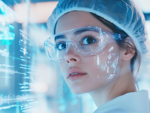 Scientist with futuristic technology in a laboratory setting