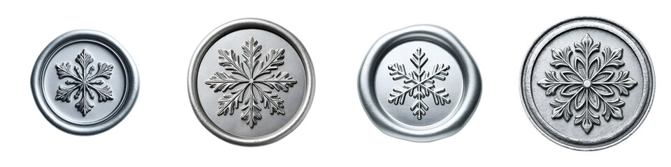 Silver Snowflake Wax Seals: Festive Decoration on White