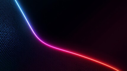 Fototapeta premium A vibrant neon light trail transitions from bright blue to intense red against a dark background,