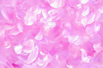 Fototapeta premium Abstract pink and white brushstrokes on a canvas creating a soft, textured floral-like pattern.