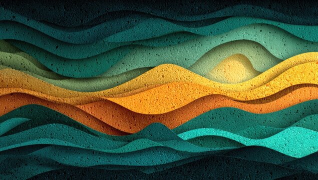 Abstract layered landscape with wavy textures