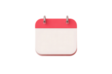 Minimalist 3d render of a blank rounded calendar icon with red top panel on black
