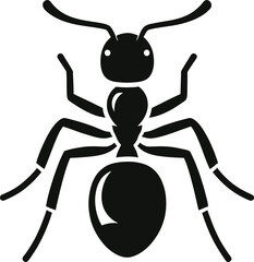 Ant Icon Vector Illustration of a Tiny Insect with Six Legs and Antennae Depicted in Simple Black and White Design