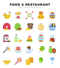 Set of Food and Restaurant Icons. Simple Flat art style icons pack.