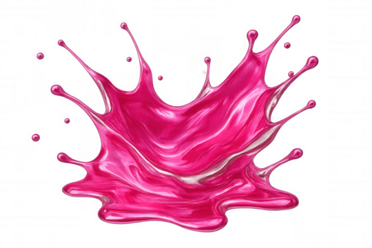 Pink liquid arcing upward, forming liquid crown shape with dramatic splash against transparent background, showing dynamic motion