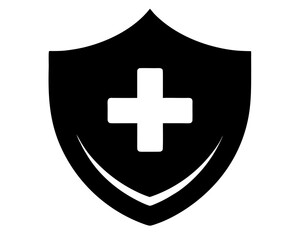 Obraz premium Medical Shield with Cross simple silhouette vector ,Health protection shield icon