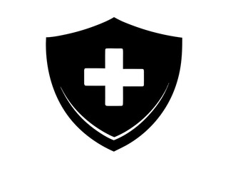 Medical Shield with Cross  simple   silhouette vector ,Health protection shield icon
