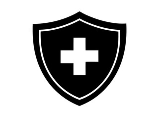 Fototapeta premium Medical Shield with Cross simple silhouette vector ,Health protection shield icon