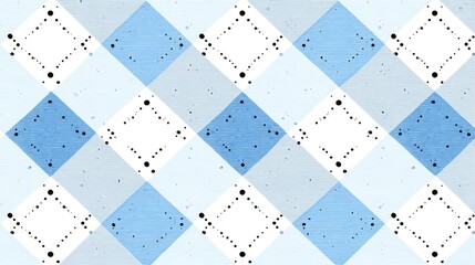 Seamless argyle vector pattern in light blue and white with thin black dotted lines, classic geometric diamond background for men’s clothing textiles, wrapping paper design, baby boy little man party 