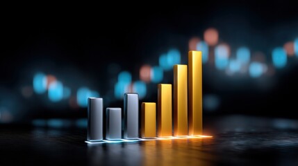 Visual representation of growth with bar graphs illuminated against a dark background.