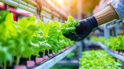 Agriculturist Inspects Lettuce in Hydroponic Farm