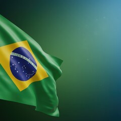 Brazilian Flag Waving Gracefully Against a Soft Green Background: A Symbol of National Pride and Unity