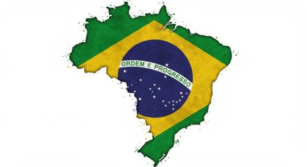 Brazilian Flag Map: A Grunge-Textured Representation of Brazil