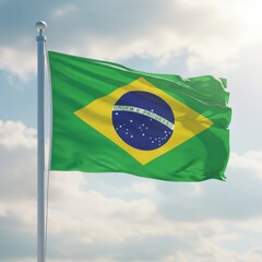 Brazilian Flag Waving Proudly Under a Cloudy Sky: A Symbol of National Pride and Identity