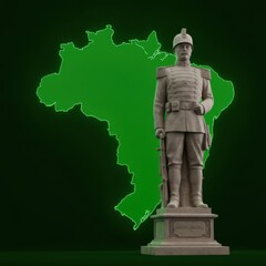 Digital 3D Rendering of Marshal Hermes da Fonseca Statue with Brazil Map Background