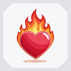 A red heart engulfed in vibrant orange and yellow flames.