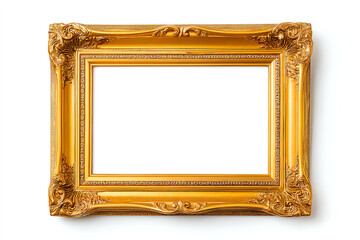 Ornate rectangular gold picture frame with intricate baroque-style detailing.