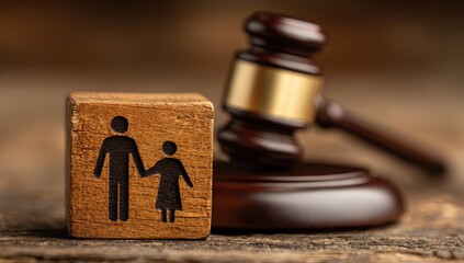 Wooden block with couple icon near gavel