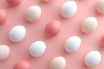 Pattern of white, speckled, and pink colored eggs arranged diagonally.
