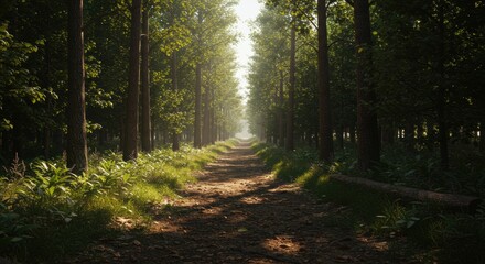 Fototapeta premium Sunlit Path Through a Lush Green Forest