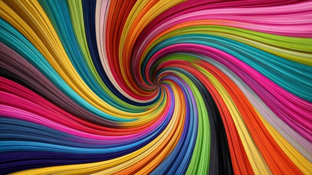 Colorful vibrant swirl background featuring a rotating spiral starburst pattern with bright radial stripes in a dynamic abstract sunburst design, perfect for creative digital art, modern wallpapers, a - Powered by Adobe