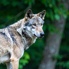 Obraz premium Gray wolf portrait in forest