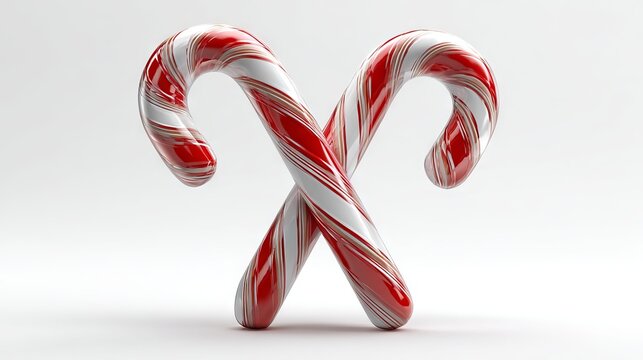 Red-and-white candy canes crossed in an X on a clean white background with copy space — festive Christmas holiday symbol, minimalist flat-lay peppermint sticks, cozy seasonal décor for greeting cards