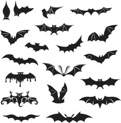 Bats collection.  Vector silhouette. Halloween decoration.