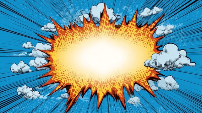 Comic explosion speech bubble vector illustration in retro pop art style with bright colors and dynamic cartoon effect for fun graphic design, creative comic book templates, and playful pop culture ar