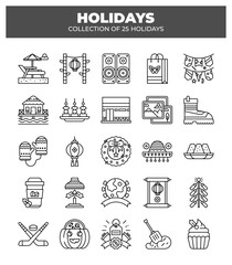 Collection of 25 Holidays. Festive Celebration Icons