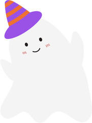 Cute Ghost Wearing Witch Hat Cartoon Character 