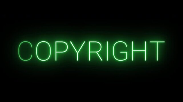 Flickering neon green copyright sign animated on black background.
