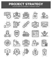 Project Strategy Icons: 25 Essential Line Icons for Business Planning