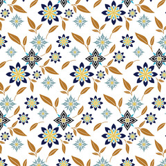 Seamless pattern, flowers and leaves, color design, color background vector art illustration